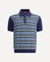 Missoni Short-sleeved Blue Cotton Knit Polo Shirt Wit