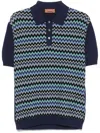 Missoni Short-sleeved Blue Cotton Knit Polo Shirt Wit In Blue