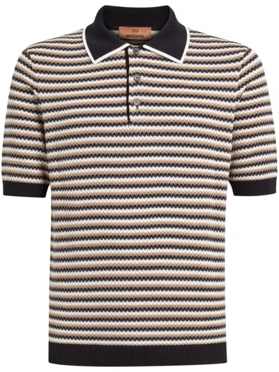 Missoni Zigzag Cotton Polo Shirt In Beige & Blue