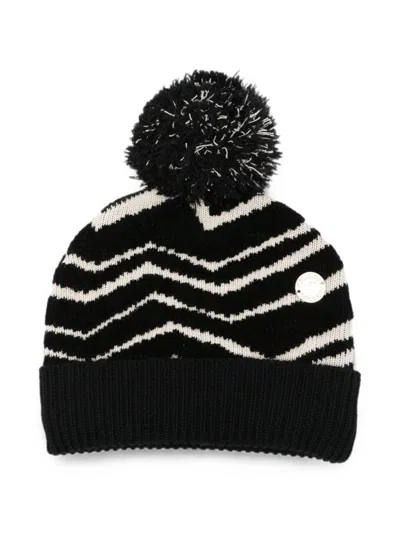Missoni Zigzag Pompom Beanie Hat In Black