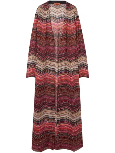 Missoni Mare Sequined Striped Metallic Crochet-knit Cardigan In Burgundy