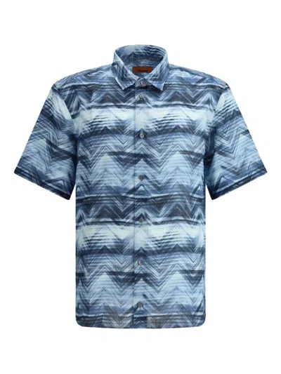 Missoni Short Sleeve Shirt Zigzag Pattern In Blue