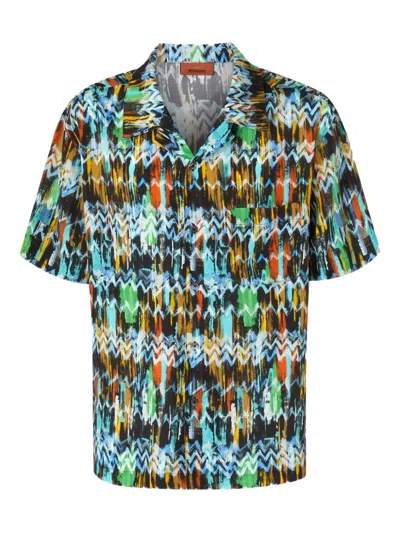 Missoni Viscose Bowling Shirt With Zig Zag Print Brushed Effect In Multi