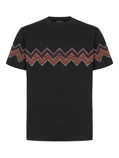 Missoni 'zig Zag' Jacquard T-shirt In Black
