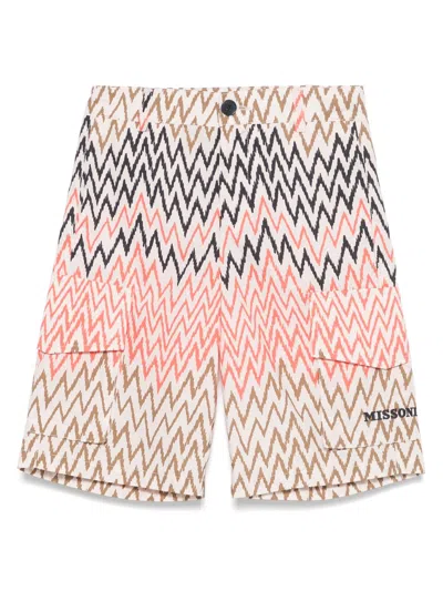 Missoni Kids' Zigzag-print Shorts In Neutrals
