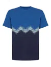 Missoni Cotton Crewneck T-shirt With Slub Zigzag In Blue
