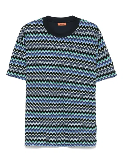 Missoni Chevron Zigzag Crew Neck T-shirt In Blue