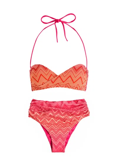 Missoni Zigzag-printed Lamé Bikini In Red