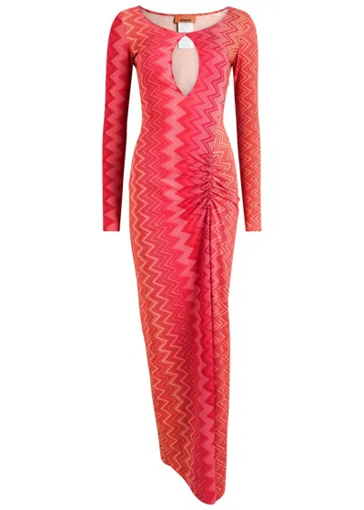 Missoni Womens Cherry Chevron Chevron Ruched Stretch-woven Maxi Dress In Red