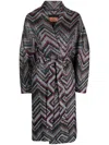 Missoni Zigzag Sequin-embellished Belted Coat In Green