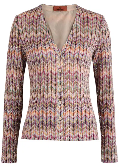 Missoni Zigzag Sequin-embellished Cotton-blend Cardigan In Multicoloured
