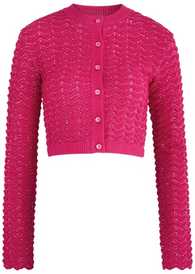 Missoni Zigzag Sequin-embellished Knitted Cardigan In Pink