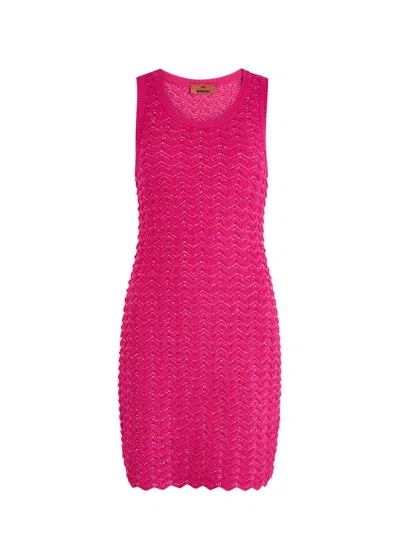 Missoni Zigzag Sequin-embellished Knitted Mini Dress In Pink