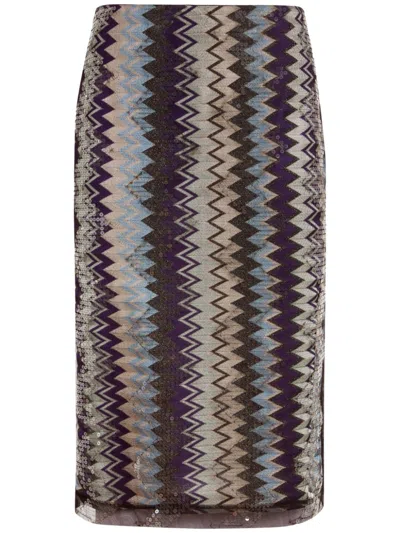 Missoni Pailletten-midirock Mit Zickzackmuster In Multicoloured