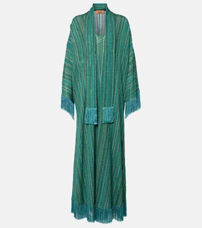 Missoni Zigzag Sequined Fringed Beach Cover Up In Green