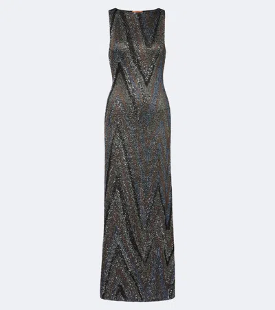 Missoni Sequin-embellished Striped Metallic Crochet-knit Maxi Dress In Multi