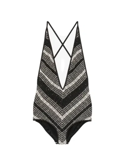 Missoni Zigzag Sequin-embellished Swimsuit In Black