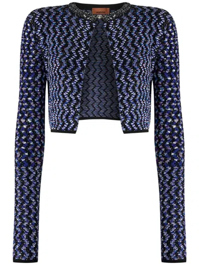 Missoni Zigzag Sequinned Cardigan In Blue