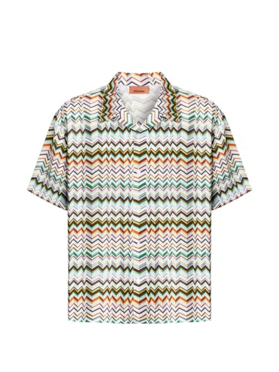 Missoni Bowling Shirt In Viscose With Irregular Zigzag Print In Multi