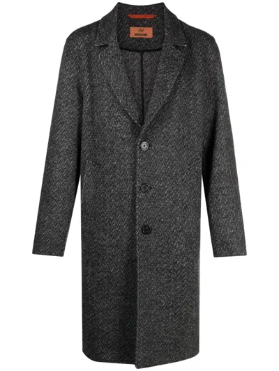 Missoni Zigzag Single-breasted Wool Coat In Dark Gray
