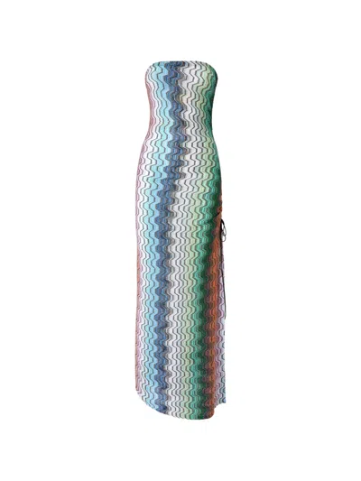 Missoni Strapless Striped Metallic Crochet-knit Coverup In Blue