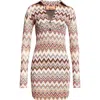 Missoni Polo Cut Mini-dress In Cotton And Zigzag Viscose In Red/black/white Multi