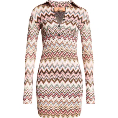 Missoni Polo Cut Mini-dress In Cotton And Zigzag Viscose In Multicoloured