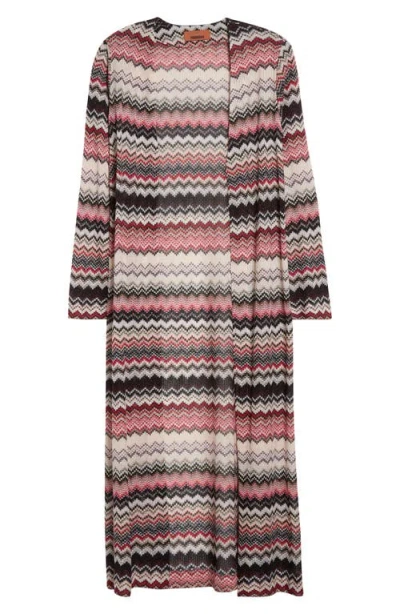 Missoni Zigzag Stripe Metallic Cardigan In Pink/beige Multi
