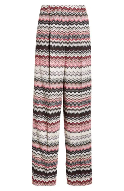 Missoni Zigzag Stripe Metallic Knit Pants In Pink/beige Multi