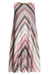 Missoni Mini A-line Dress With Serrated Zigzag Lamé Motif In Pink/beige Multi