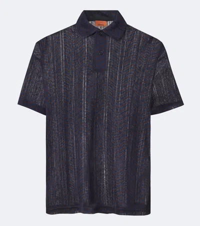 Missoni Zigzag Striped Knitted Polo Shirt In Blue