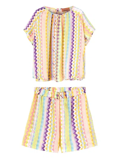 Missoni Kids' Zigzag-striped Shorts Set In Yellow