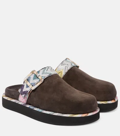 Missoni Zigzag Suede Clogs In Brown