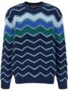 Missoni Pullover Mit Rundhalsausschnitt Und Makro-zickzack- Und Melange-details In Blue
