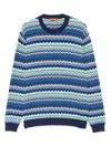 Missoni Handcrafted Zigzag Pattern Crewneck Sweater In Blue