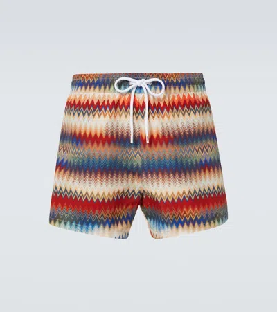 Missoni Men's Micro Zig Zag All Over Swim Shorts Red In Orange