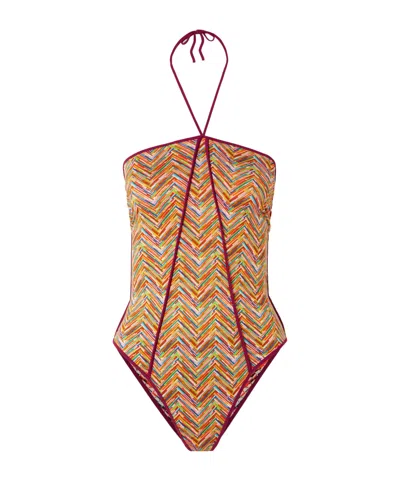 Missoni Mare Reversible Printed Halterneck Swimsuit In Multi