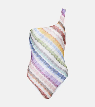 Missoni One-shoulder Zig Zag One-piece Swimsuit In Multi