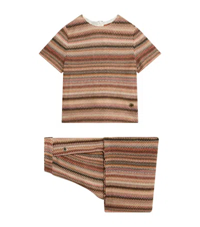 Missoni Kids' Zigzag T-shirt And Trouser Set In Brown