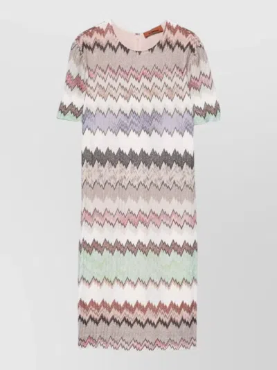 Missoni Zigzag Textured Dress Knee Length Sleeves In Multi