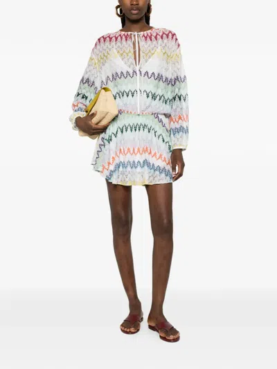 Missoni Zigzag Tie Mini Dress In White