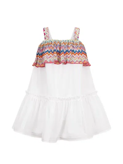 Missoni Kids' Zigzag-trim Tiered Dress In White