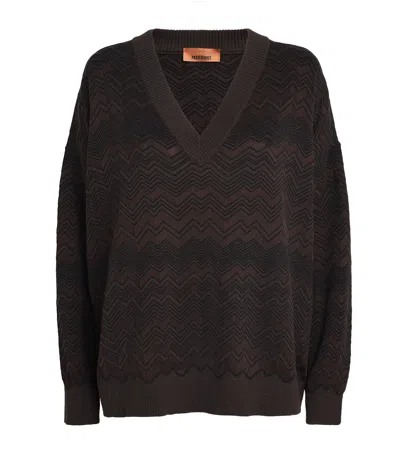 Missoni Zigzag V-neck Sweater In Brown