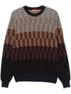 Missoni Zigzag Virgin Wool Crewneck Pullover In Brown