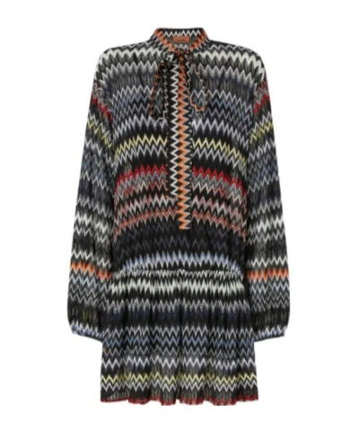 Missoni Zigzag Viscose And Cotton Mini Dress With Bow In Multi