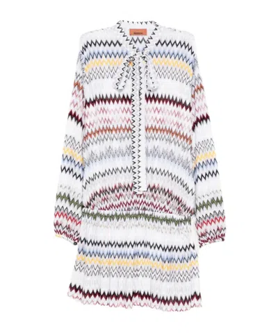 Missoni Zigzag Viscose And Cotton Mini Dress With Bow In Multi