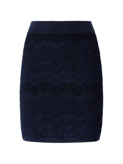 Missoni Zig-zag Viscose And Wool Mini Skirt In Blue