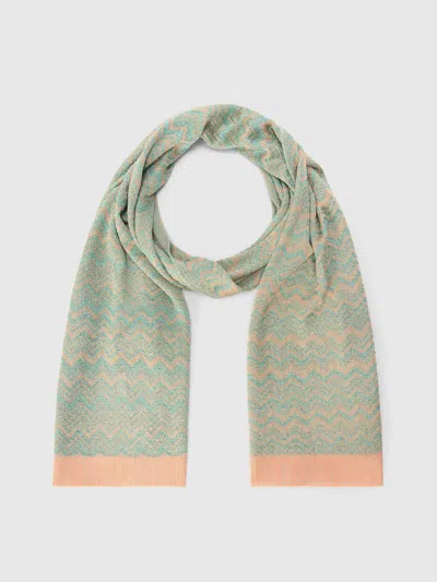 Missoni Zigzag Viscose-blend Scarf With Ribbed Edge In Red