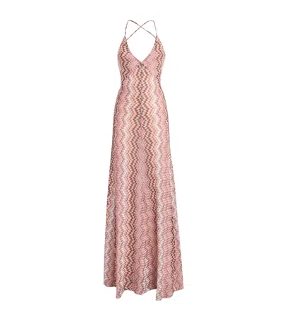 Missoni Zigzag V-neck Maxi Dress In Pink