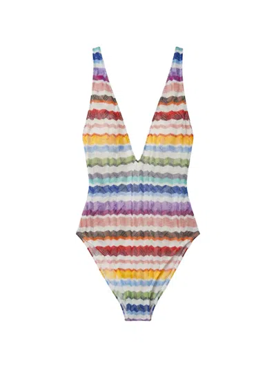 Missoni Zig-zag V-neck Swimsuit In Multi